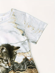 Gorgeous 3D Cat Print Short Sleeve Dress Summer Clothes