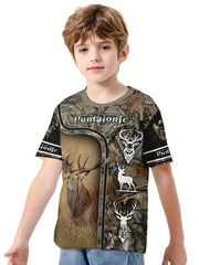 Deer 3D Print Boys T-Shirt Lightweight Short Sleeve Top Summer Kids Outfits