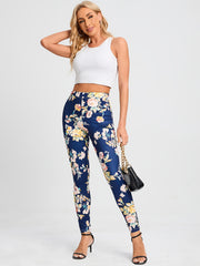 Vintage Floral Print Leggings High Waist Slim Long Length Leggings