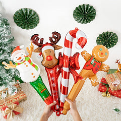 7 Pieces 24" Christmas Inflatable Stick Candy Cane Elk Snow Balloon Santa Decor