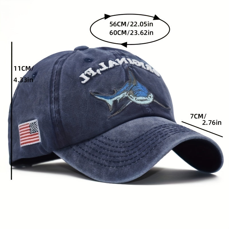 Shark Embroidery Baseball Cap Vintage Washed Adjustable Dad Hats