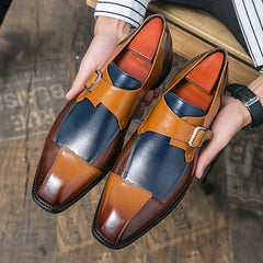 Men's Square Toe Block Dress Shoes Slip On Monk Loafer Shoes