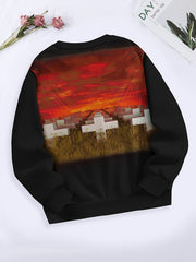 Sunset Cemetery Pattern Long Sleeve Crew Neck Sweatshirt