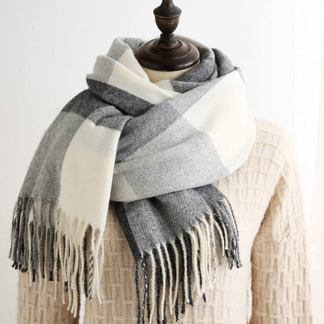 Thick Plaid Cashmere Scarf for Women's Winter Warmth
