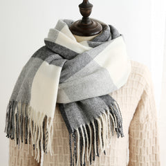 Thick Plaid Cashmere Scarf for Women's Winter Warmth