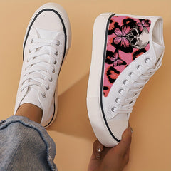 Skull & Butterfly Print Canvas High Top Sneakers
