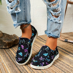 Women's Butterfly Print Canvas Shoes Casual Lace Up Outdoor Shoes
