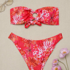Tropical Floral Print Bikini Set Bandeau Swimsuit