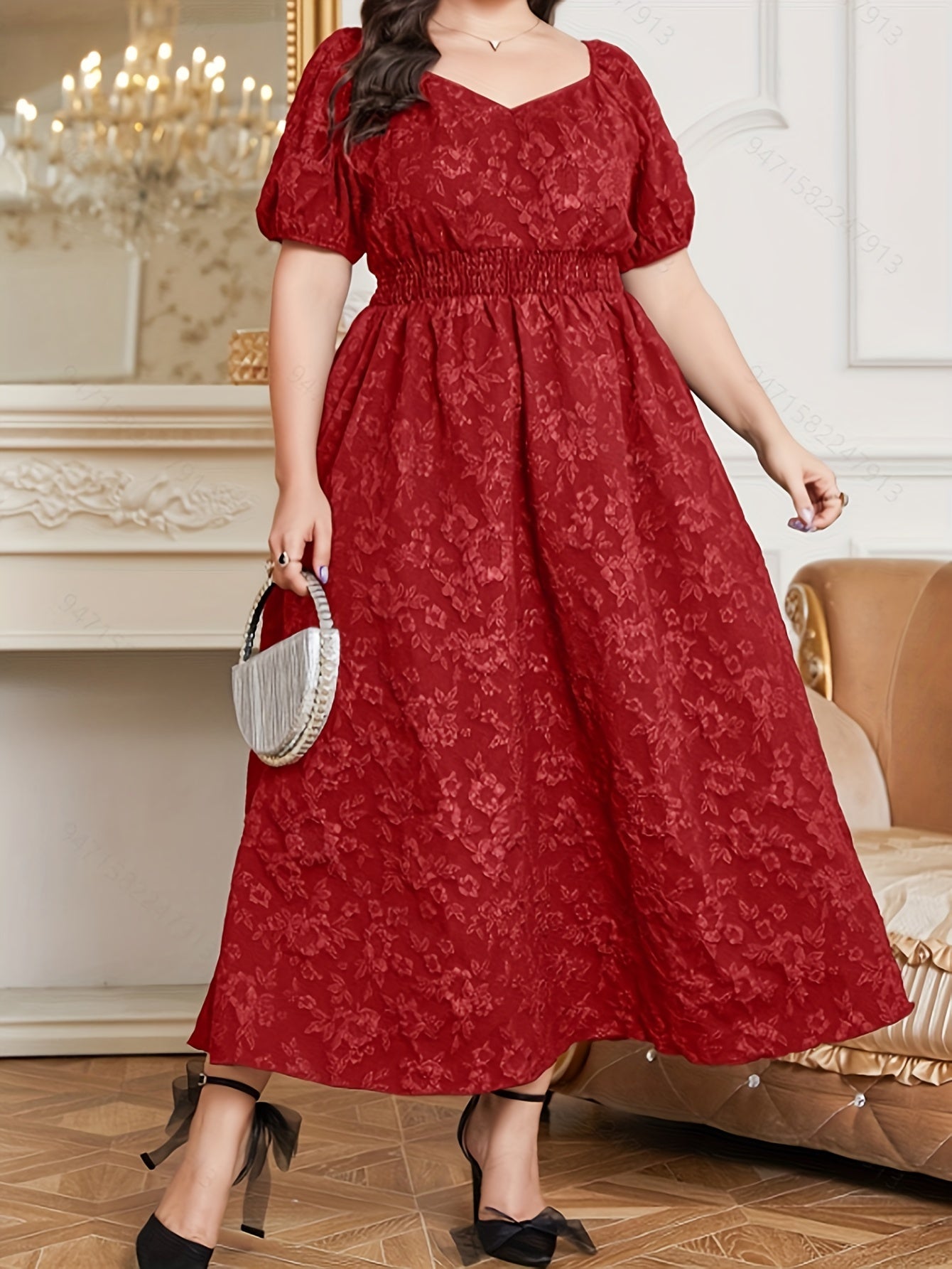 Romantic Kaftan Dress Women's Plus Floral Print Puff Sleeve