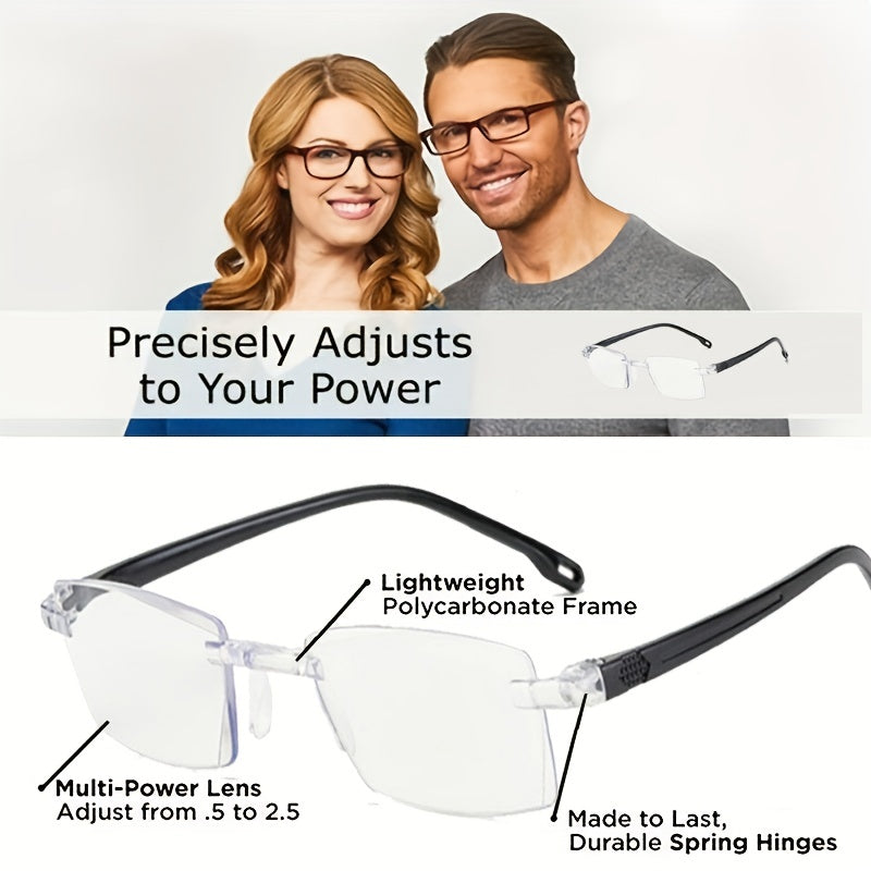 1pc Men's Multifocal Glasses Unisex High Auto Adjusting Rimless Glasses
