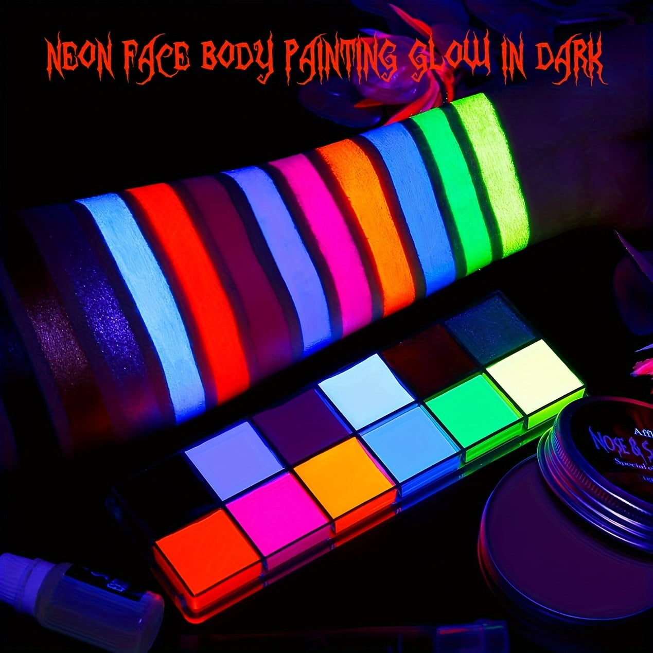 12 Colors UV Face Body Paint Palette with Brushes Waterproof Halloween Cospla