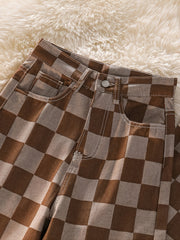 Men's Casual Plaid Loose Straight Cotton Jeans For Christmas