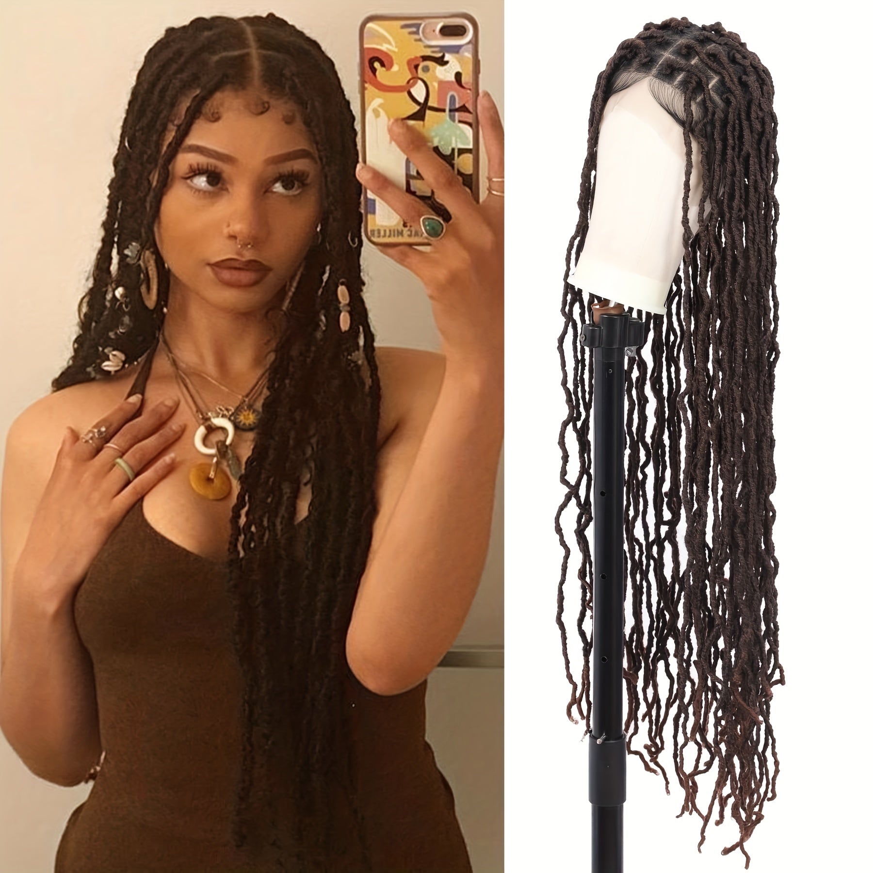 6 Cm Full Double Lace Front Square Knotless Locs Braided Wigs For Women