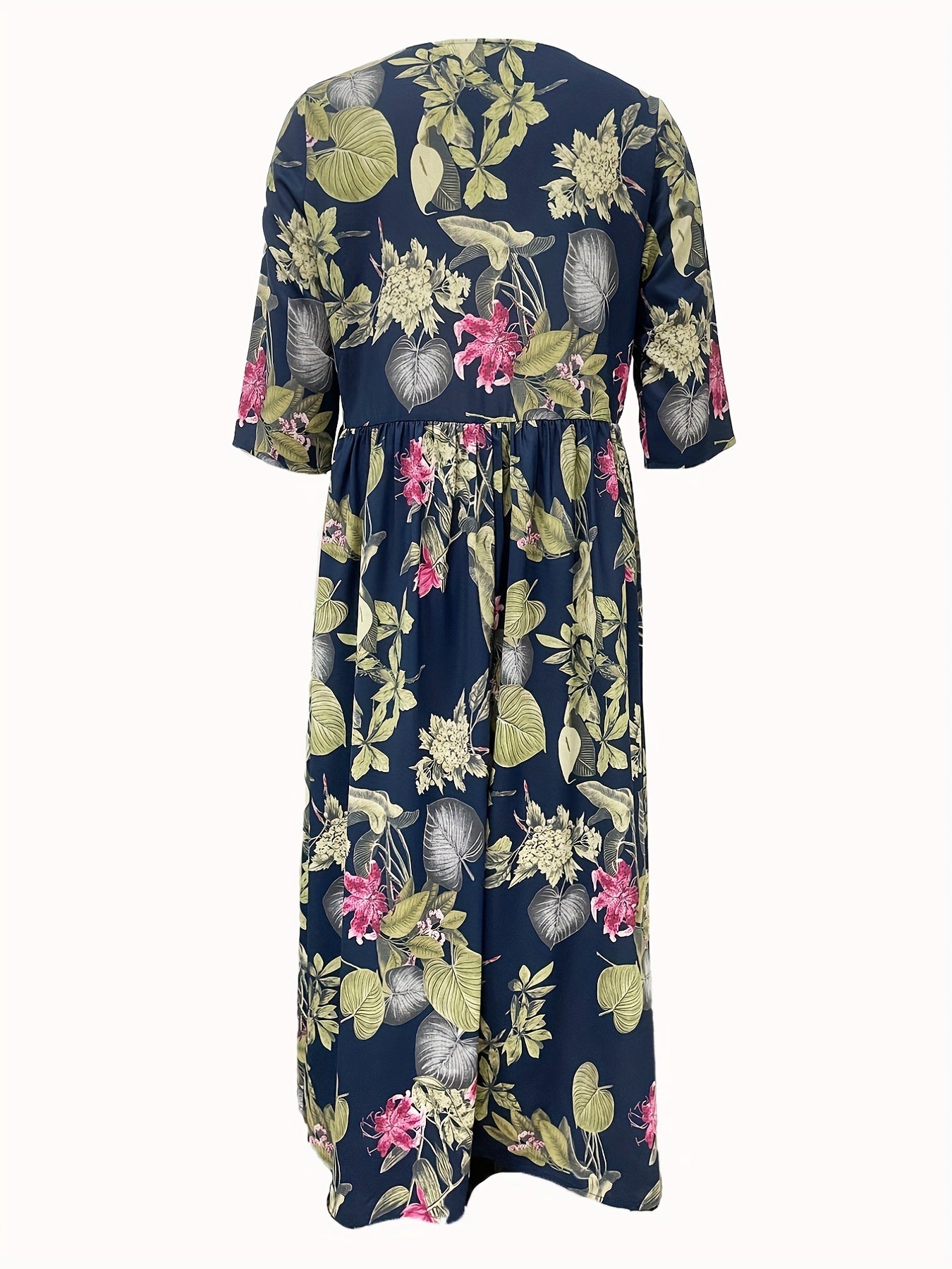 Women's Plus Floral Print Half Sleeve Round Neck Maxi Dress