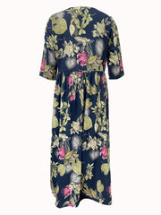Women's Plus Floral Print Half Sleeve Round Neck Maxi Dress