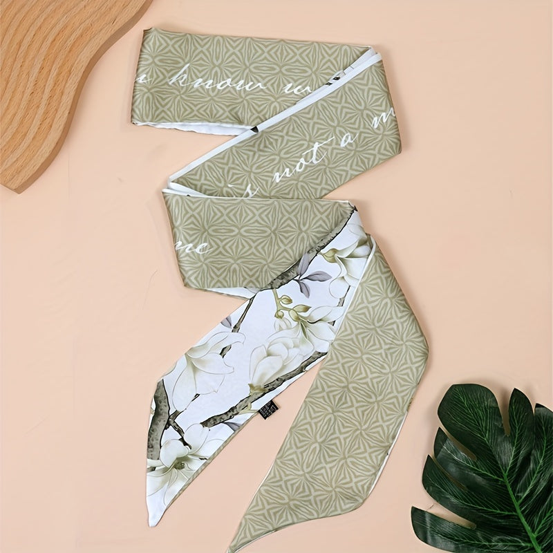 Lily Flower Pattern Neckerchief Long Ribbon Skinny Scarf