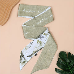 Lily Flower Pattern Neckerchief Long Ribbon Skinny Scarf