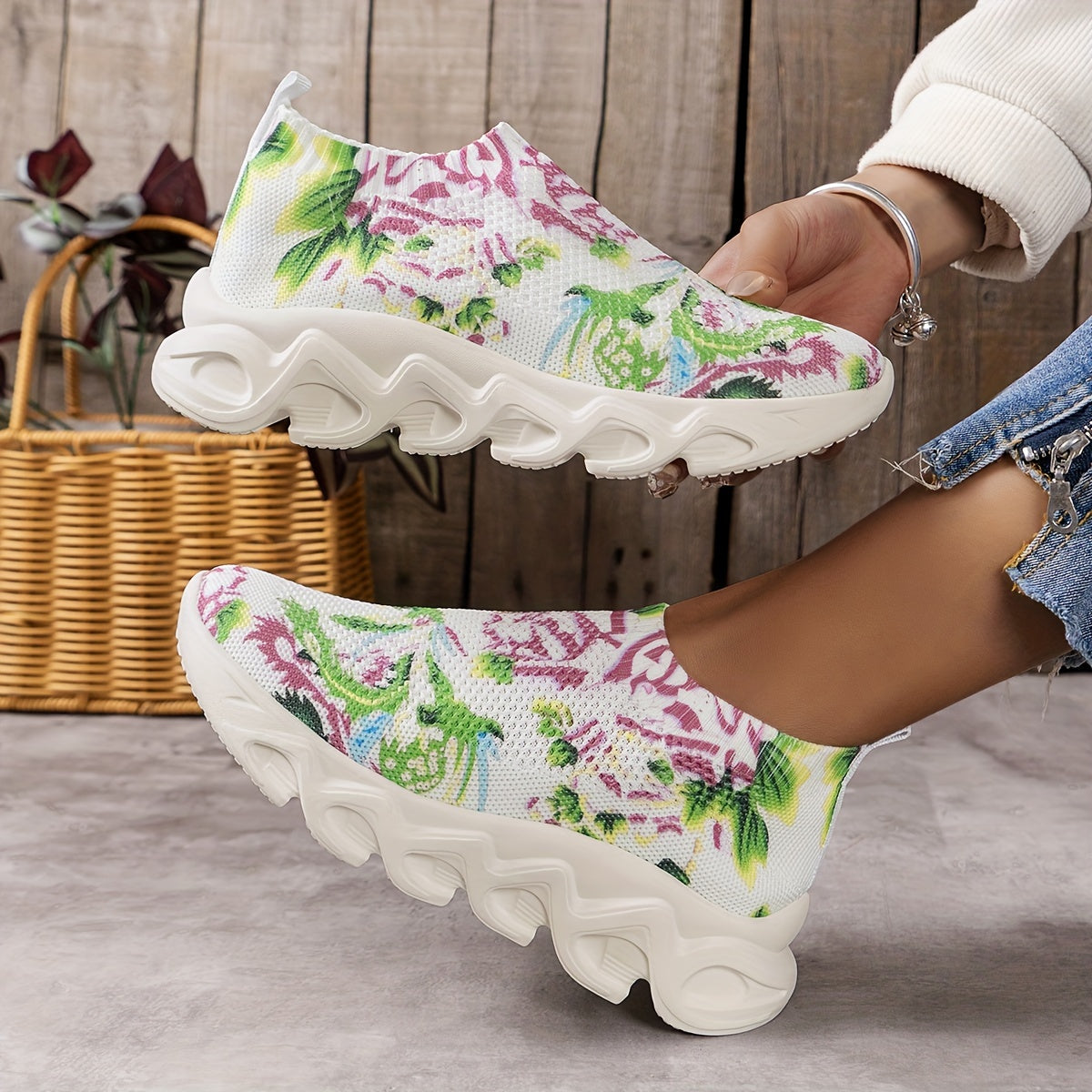 Floral Print Non slip Sneakers Lightweight Comfortable