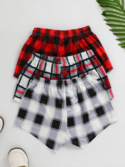 3pcs Kids Red Plaid Bowknot Shorts Elastic Waist