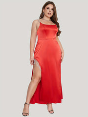 Satin Squarer Neck High Split Cami Dress