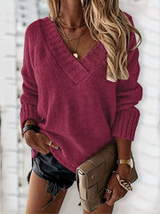 Casual Sweater Women's V Neck Long Sleeve Jumper
