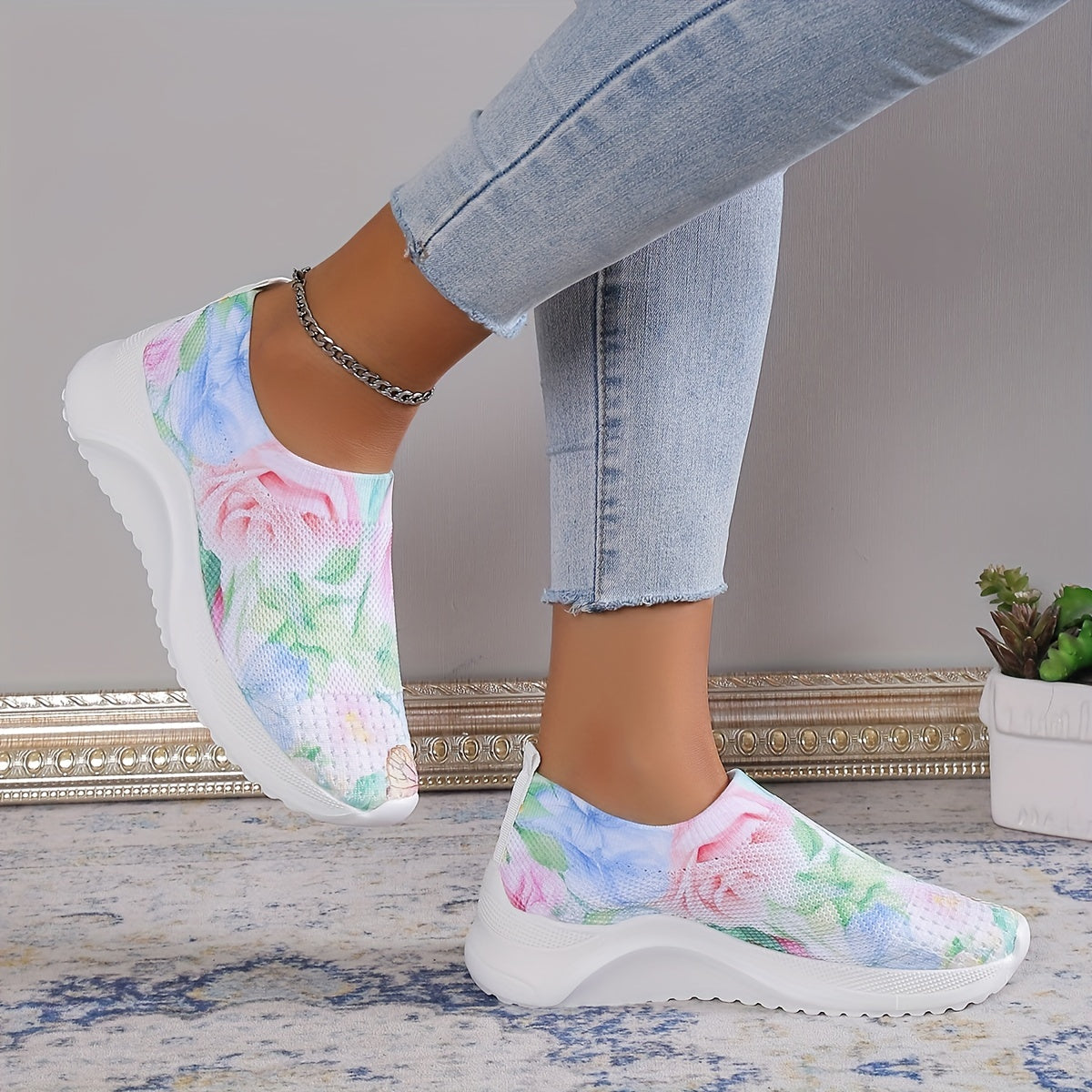 Women's Tie Dye Slip-On Sneakers Lightweight Outdoor Casual Shoes