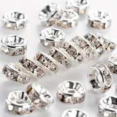 Round Interval Beads 8mm Silver Plated Czech Crystal Rhinestones