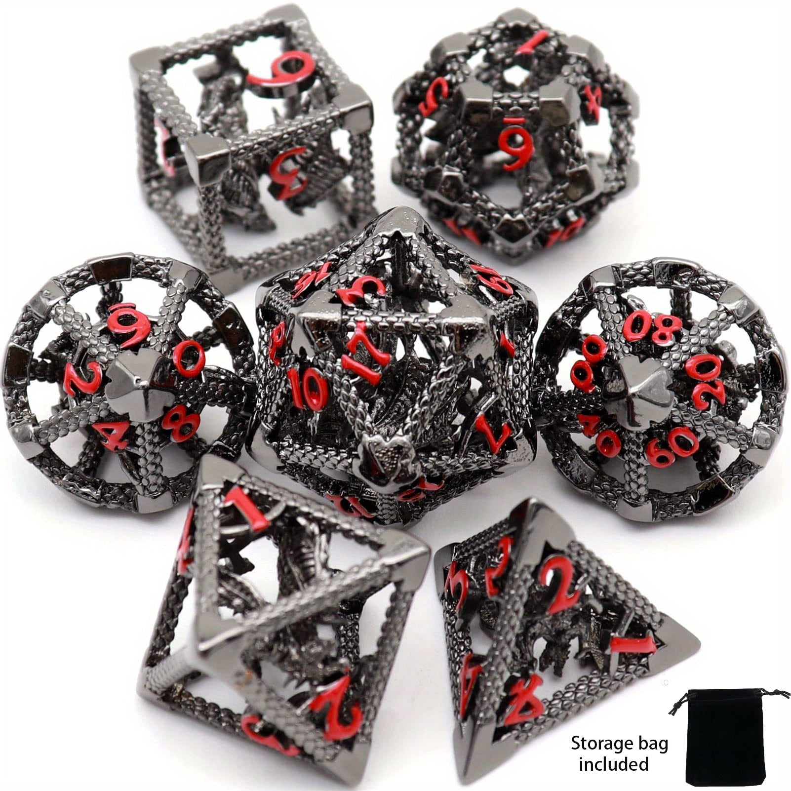 7pcs Antique Copper Flying Dragon Dice Set with Dice Storage Bag