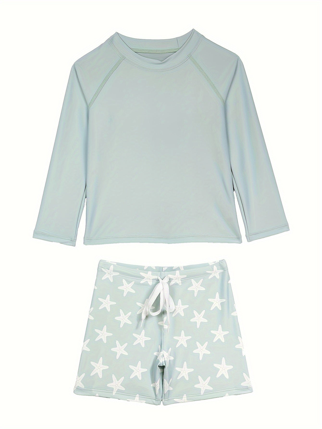 2 Pcs Star Pattern Swimsuit Boys Long Sleeve Top & Swim Trunks Set