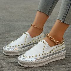Women's Rivet Platform Loafers Slip On Low Top Shoes