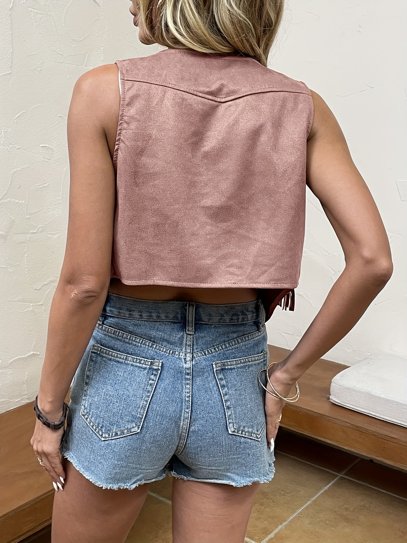 Vintage Western Tassel Front Solid Jacket Women's Vest