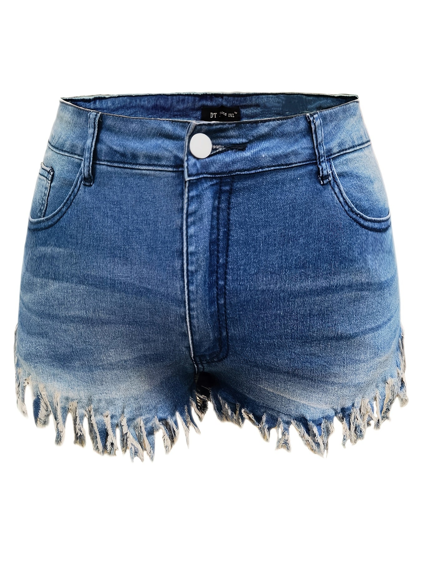 Denim Shorts Women's Solid Fringe Trim High Rise Button Fly Pocketed