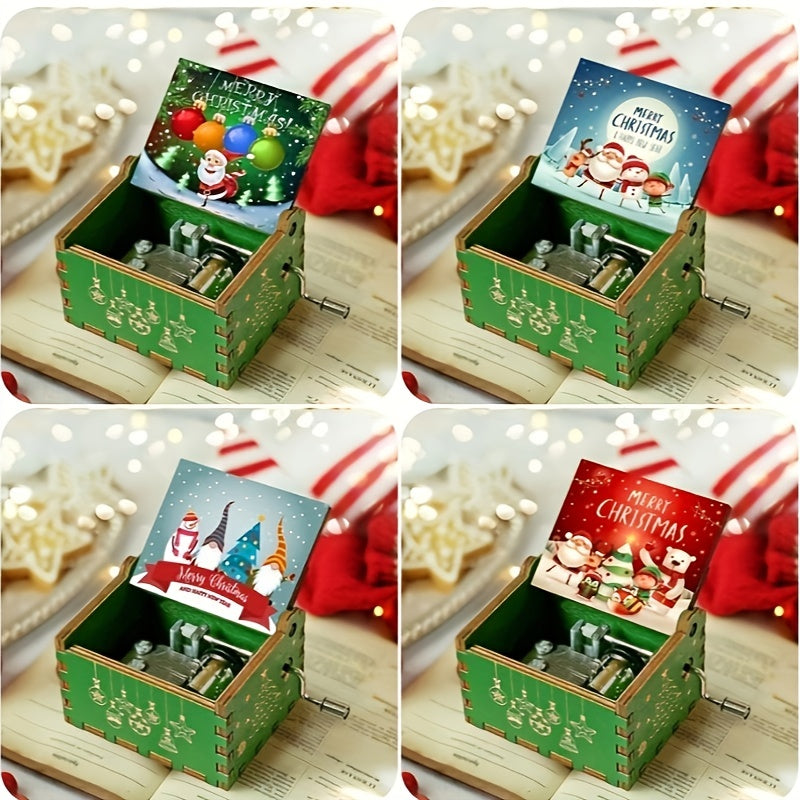 Wooden Music Box Merry Christmas Music Painted Music Box