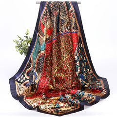 Vintage Flower Print Square Satin Scarf Silk Shawl Head Wrap Bandana Hijab