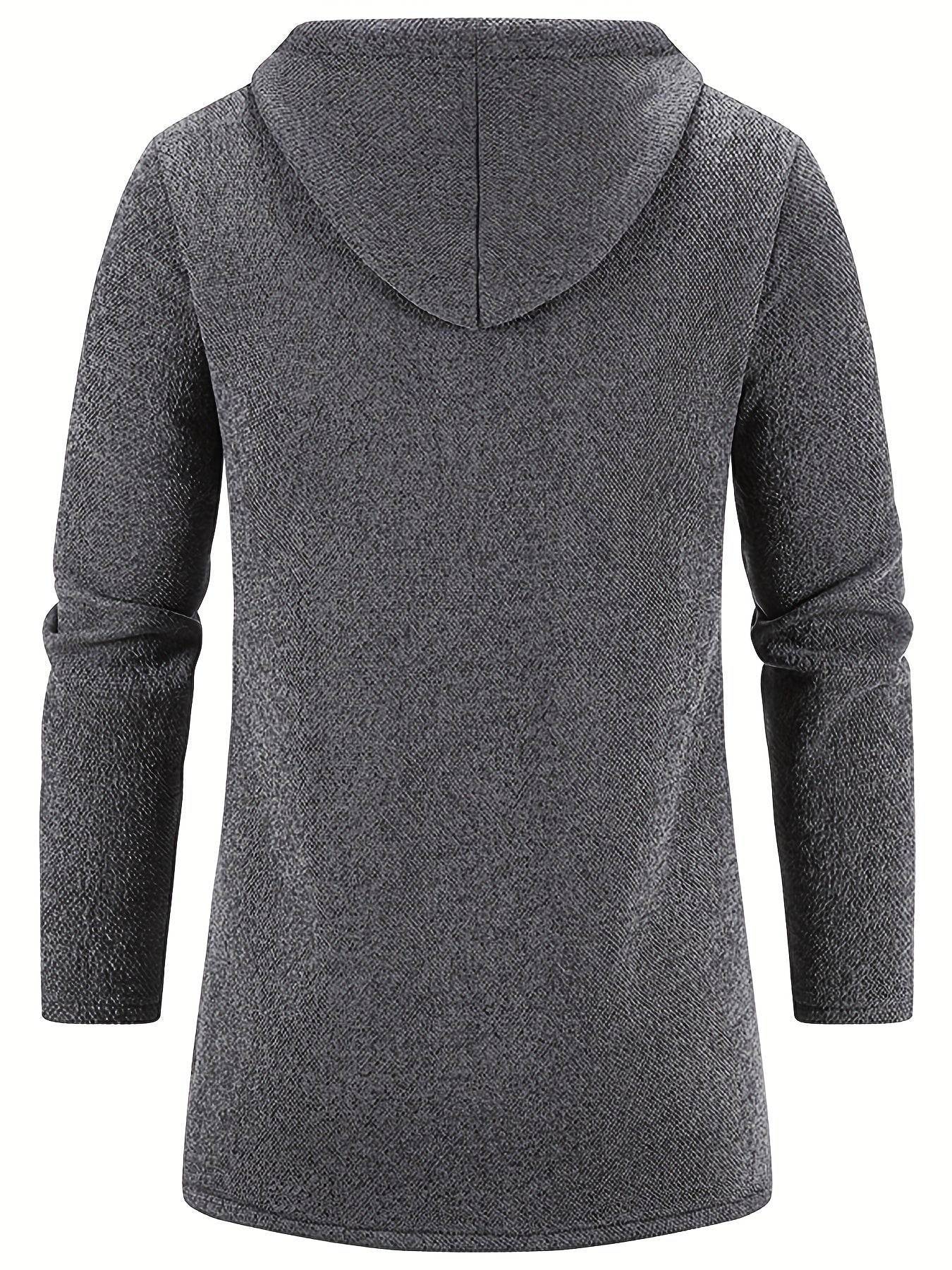 Men's Mid-Length Hooded Fleece Coat - Solid Zip-Up Cardigan