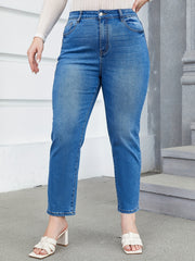 Button Fly High Stretch Straight Leg Jeans