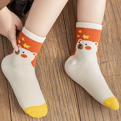 5 Pairs Cartoon Bear Pattern Kids Crew Socks for Winter