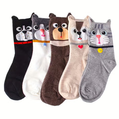 5 Pairs Cartoon Dog Print Socks Women's Stockings & Hosiery
