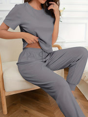 Short Sleeve Top & Pants Lounge Set Women's Loungewear