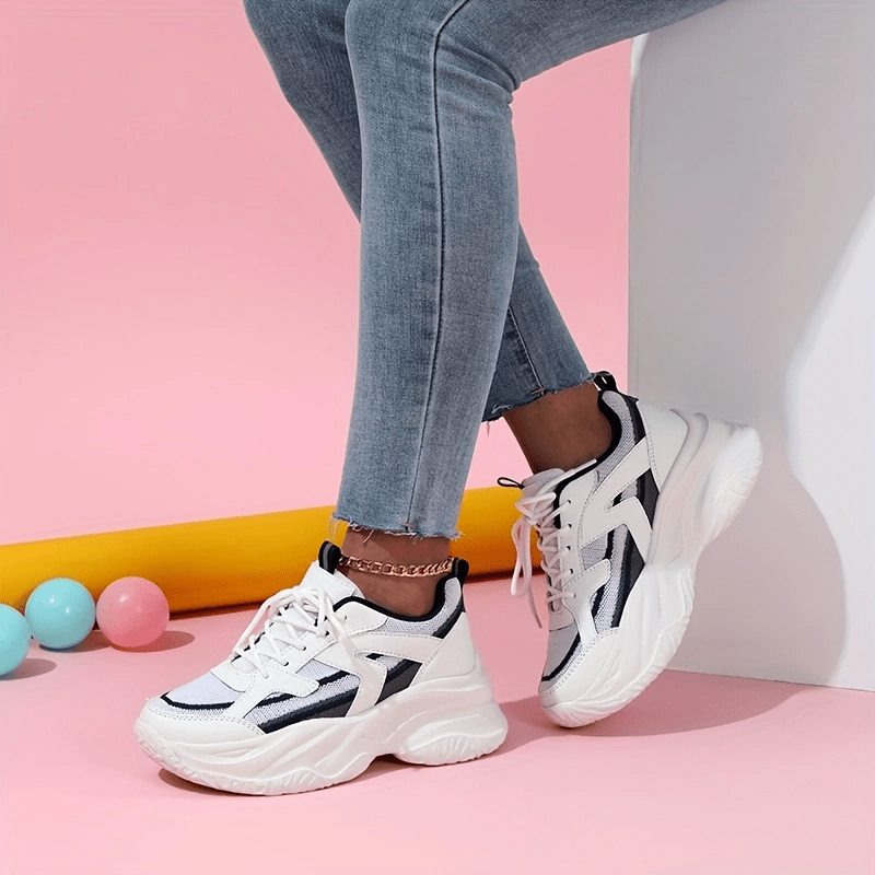 Women's Mesh Chunky Sneakers Lace Up Platform Shoes