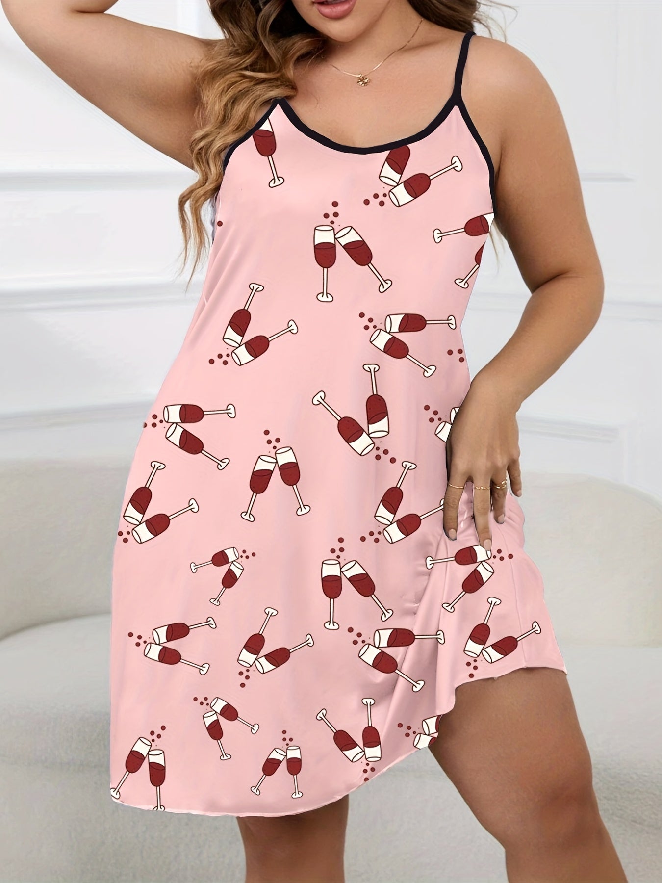 Wine Print Cami Nightdress Women's Graphic Nightgown