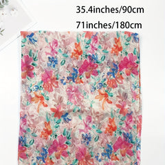 Pink Flower Printed Scarf Boho Frayed Edge Warm Shawl Women Casual
