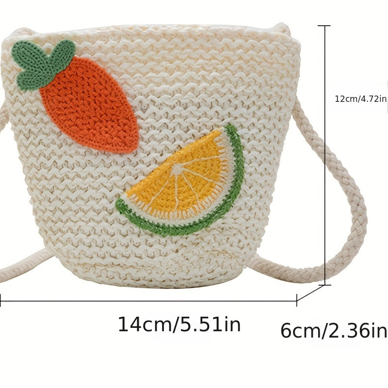 Kids Cartoon Straw Crossbody Bag with Zipper Coin Purse