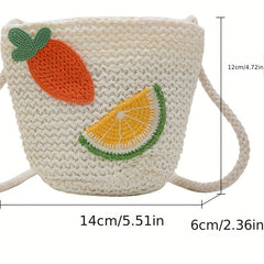 Kids Cartoon Straw Crossbody Bag with Zipper Coin Purse