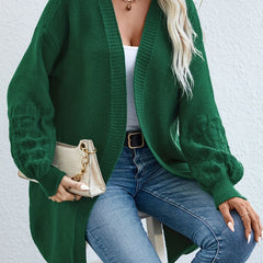 Solid Open Front Drop Shoulder Cardigan Long Sleeve