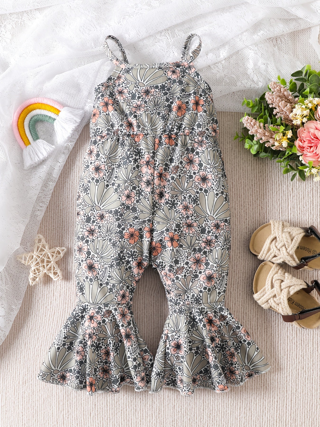 Girls Bow Pattern Off Shoulder Cami Flare Leg Clothes
