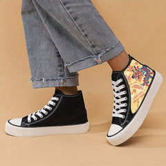 Dragon Print Flat Heighten Chunky Canvas Sneakers