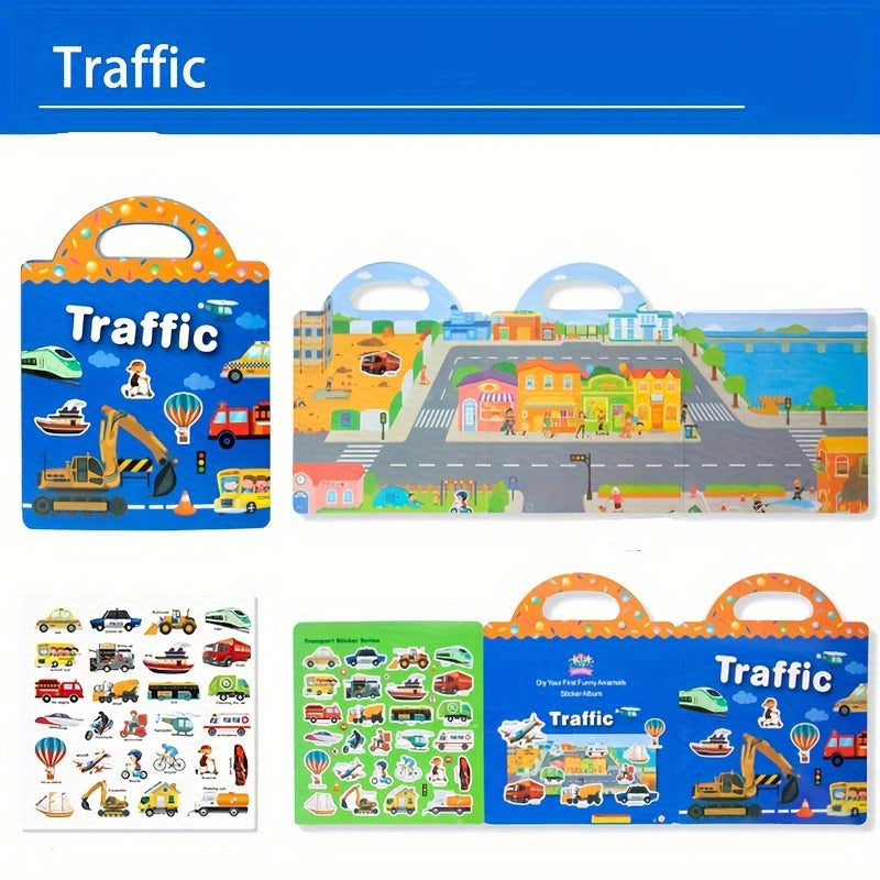 Reusable Sticker Books Dinosaurs Animals Vehicles Educational Toys