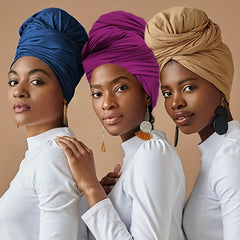 Pleated Head Wrap Big Turban Cap Extra Long Head Scarf