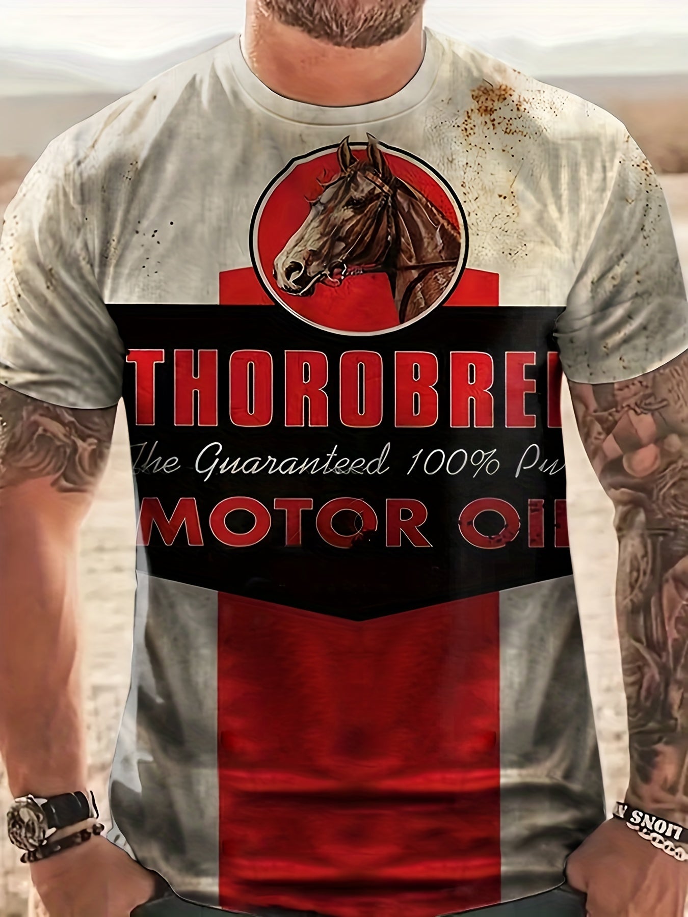 Men's Motor Letter Print T Shirt Crew Neck Tee for Summer
